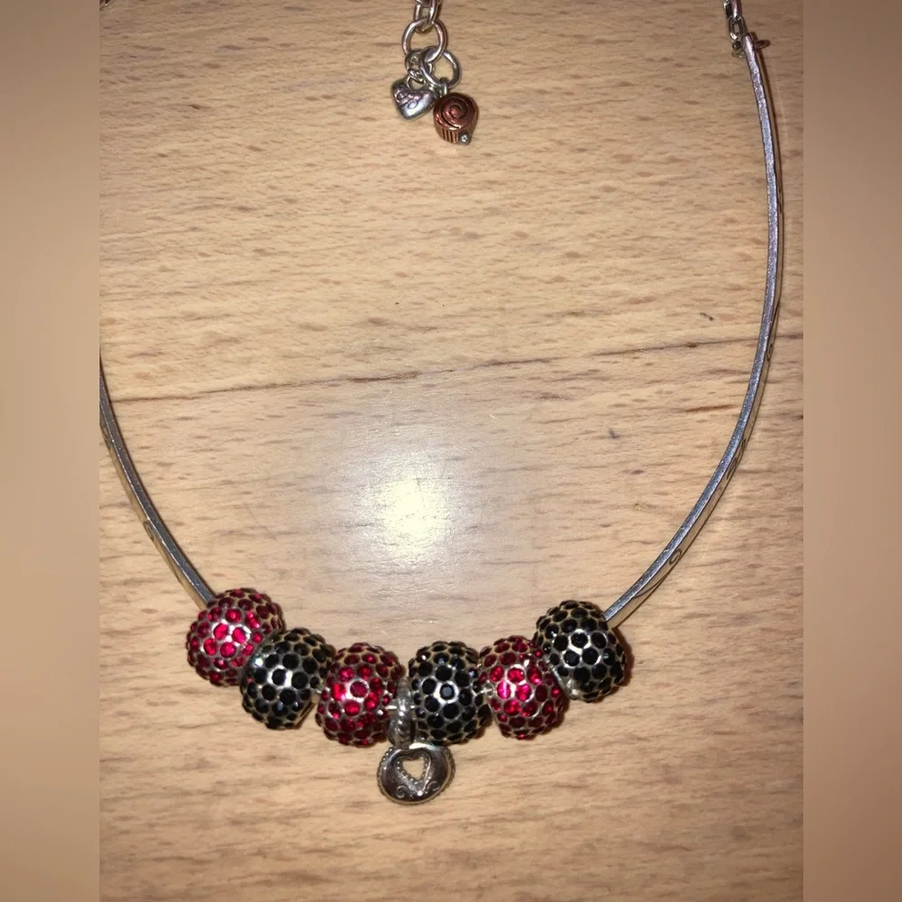 Brighton Monogram Choker Necklace +7 Charms (6 beads & 1 heart) - Silver EUC